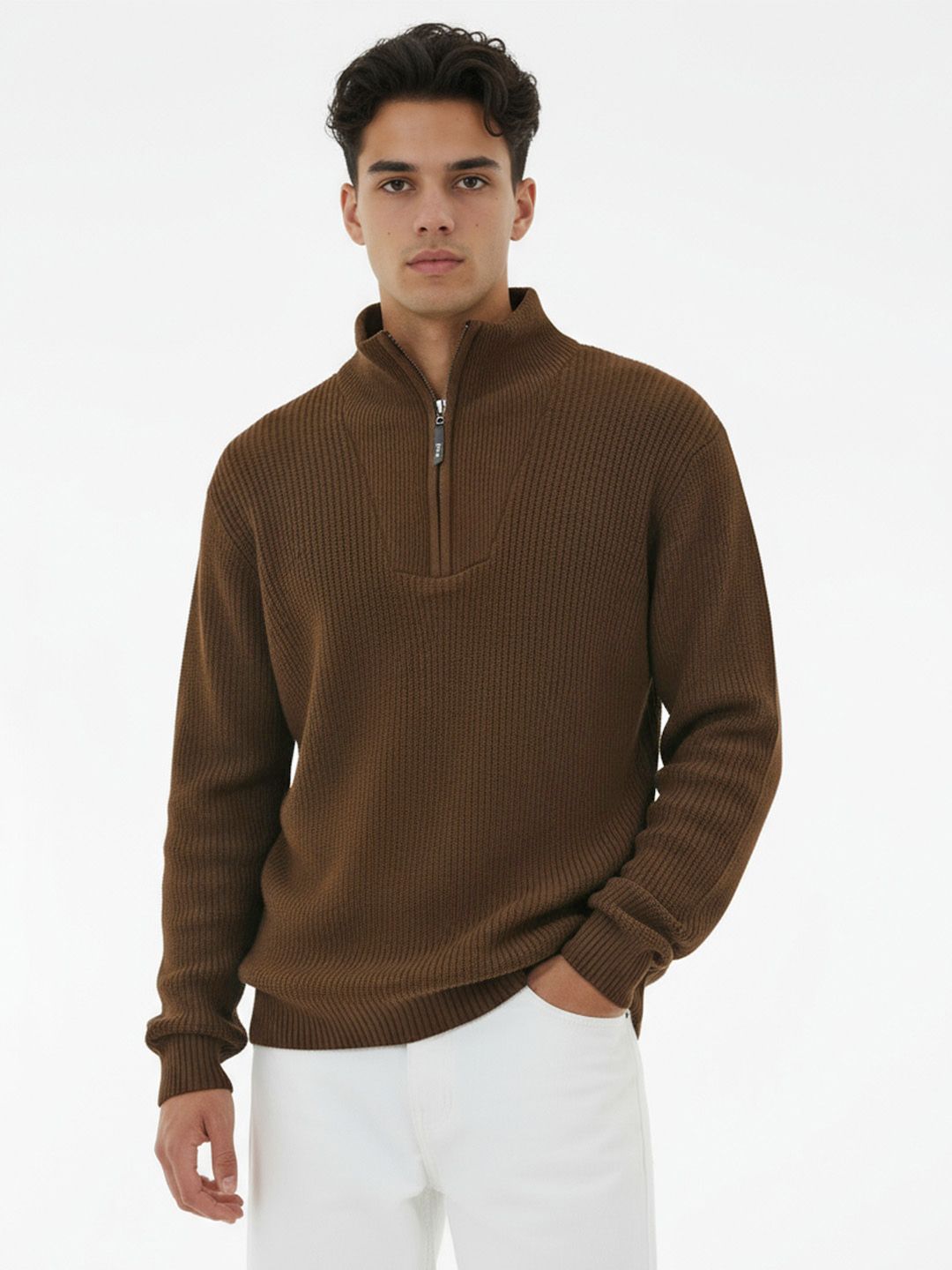 glitchez glitchez Mock Collar Ribbed Relaxed Fit Pullover