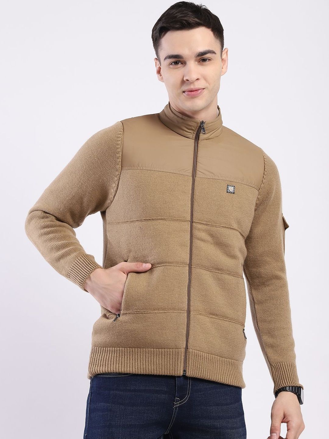 Monte Carlo Men Colourblocked Woollen Outdoor Puffer Jacket