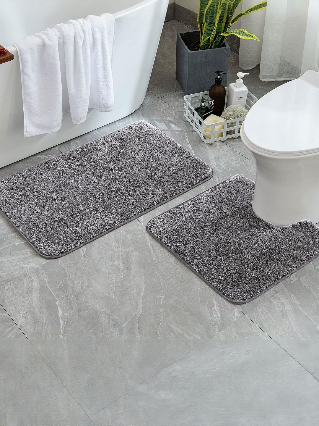 LUXEHOME INTERNATIONAL Grey 2 Pieces Textured 2200 GSM Anti-Kid Bath Mat