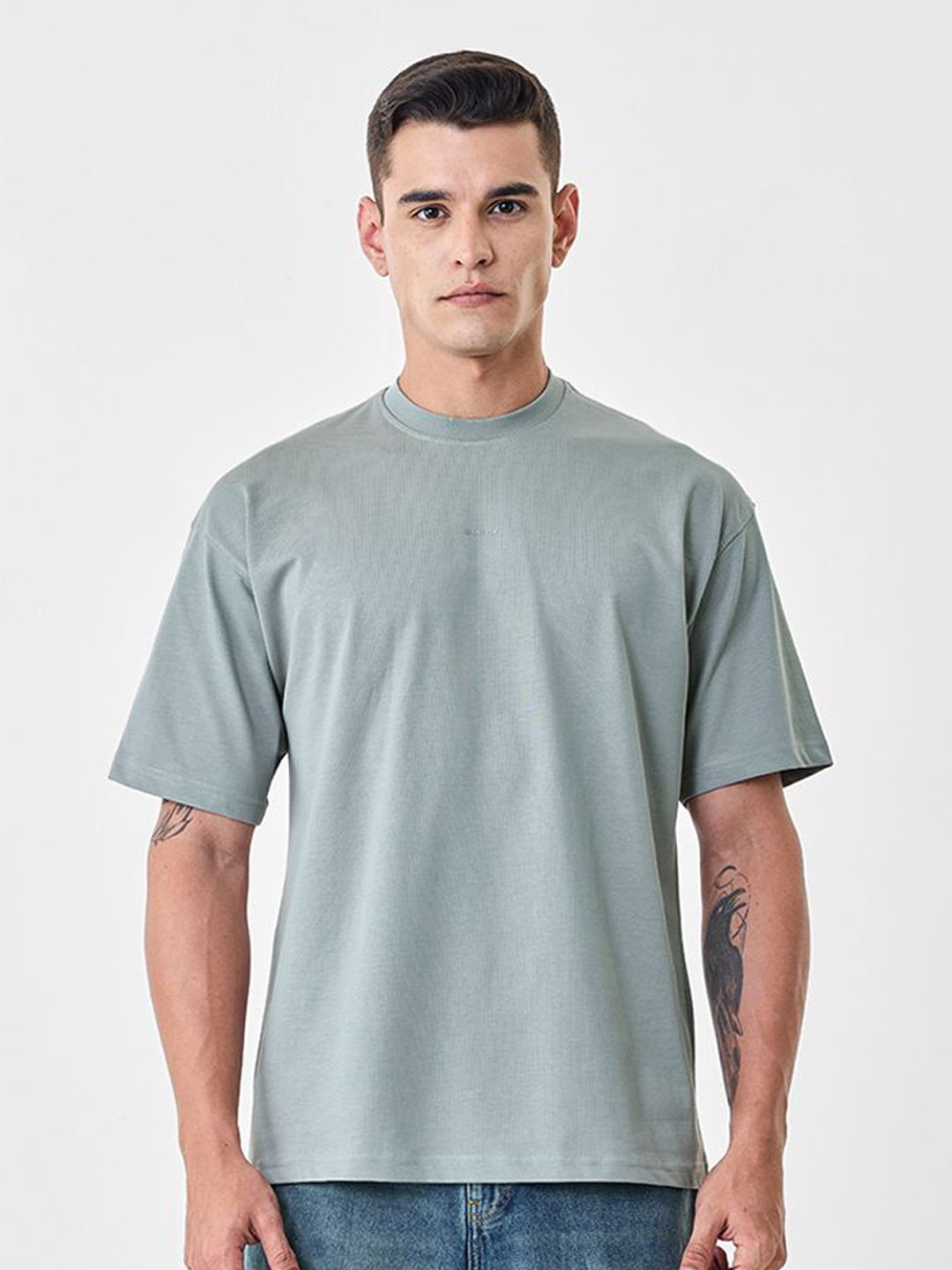 Snitch Men Solid Round Neck Pure Cotton Relaxed Fit T-shirt