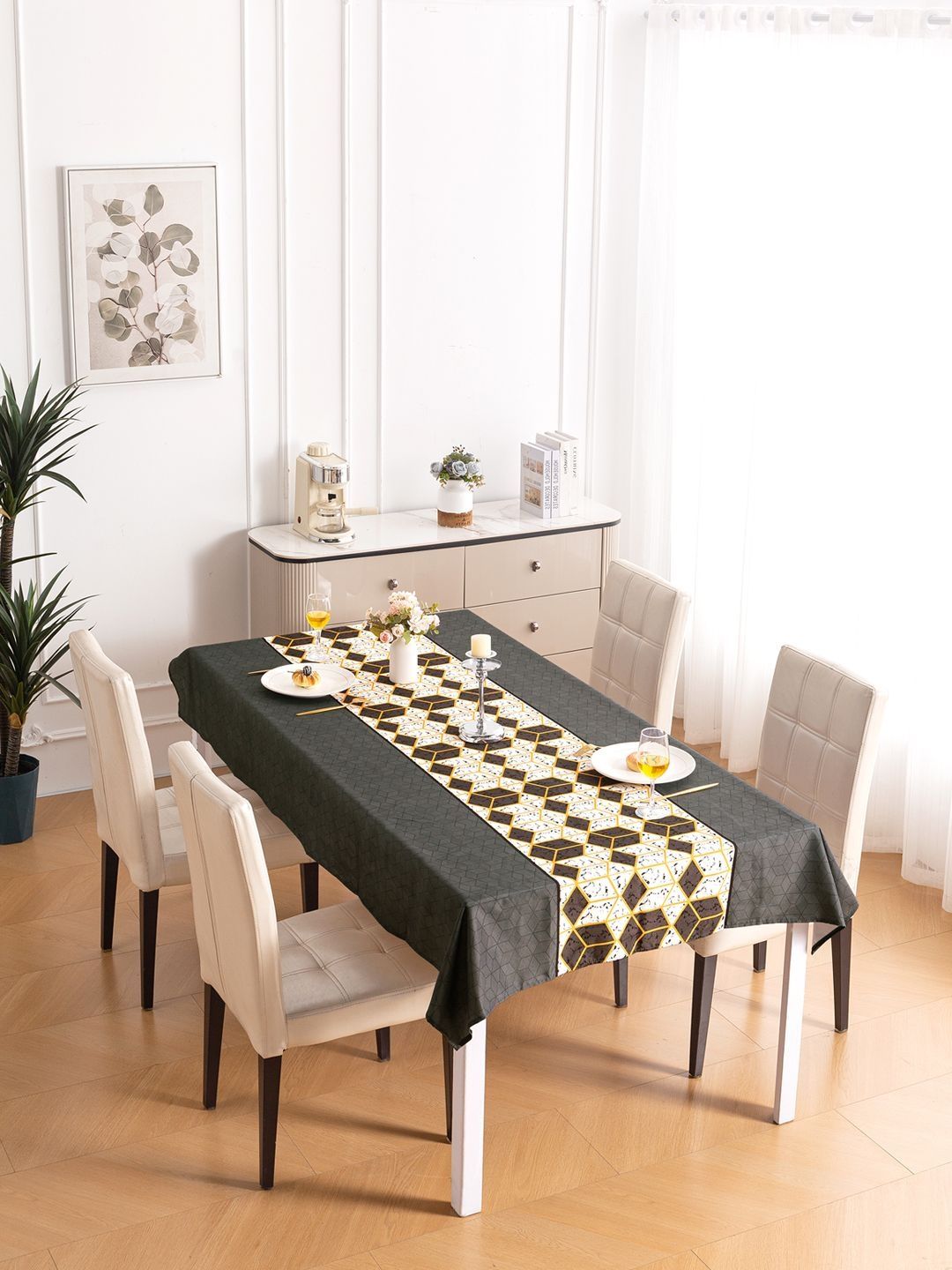 HOKIPO Amber Hive Table Cloth for 4 Seater Dining Table Cover 55x71 inches