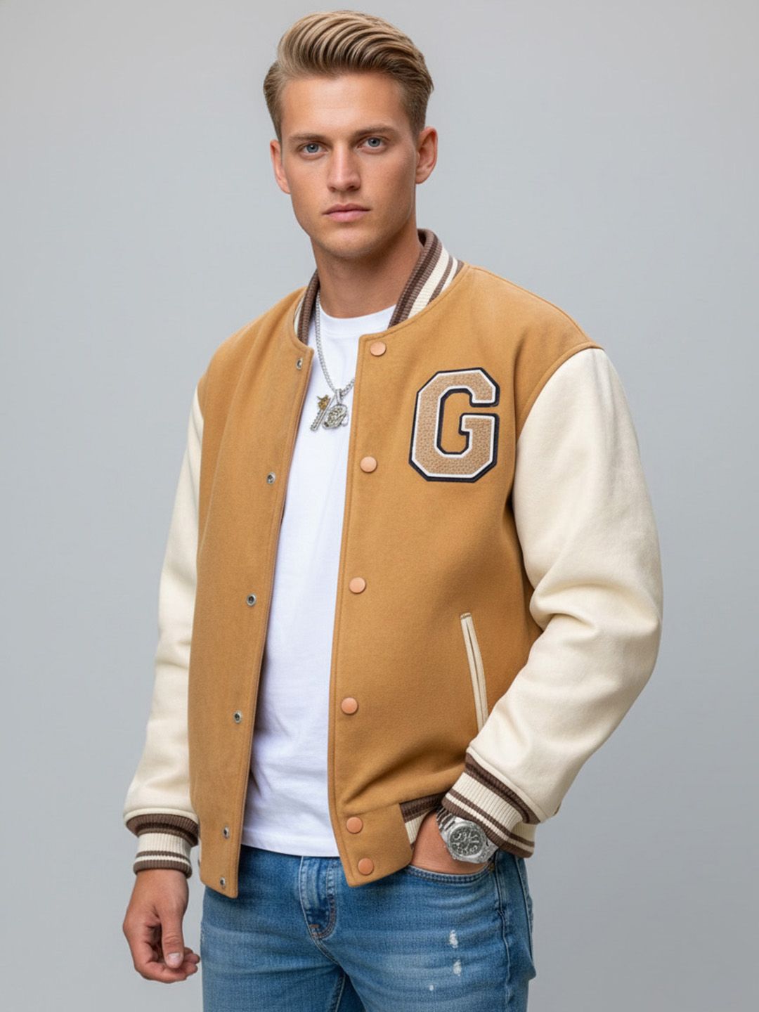 Mast & Harbour Men Collarless Striped Bomber Jacket