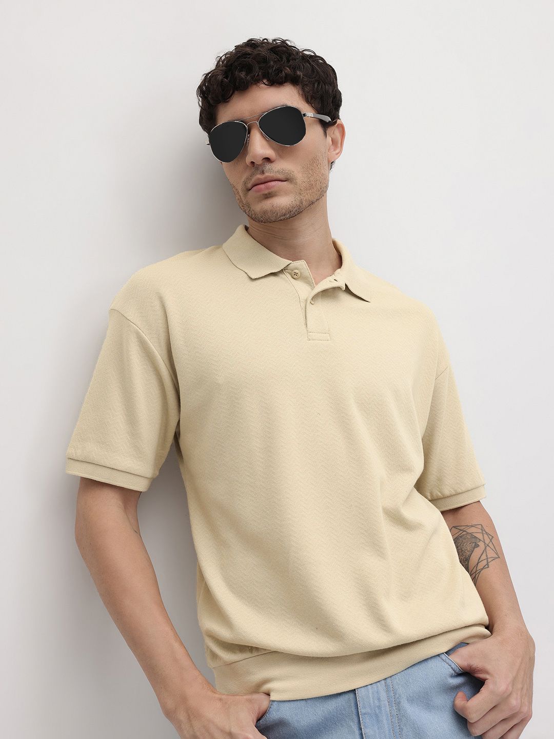 The Roadster Life Co. Polo Collar Drop-Shoulder Sleeves Relaxed Fit T-shirt