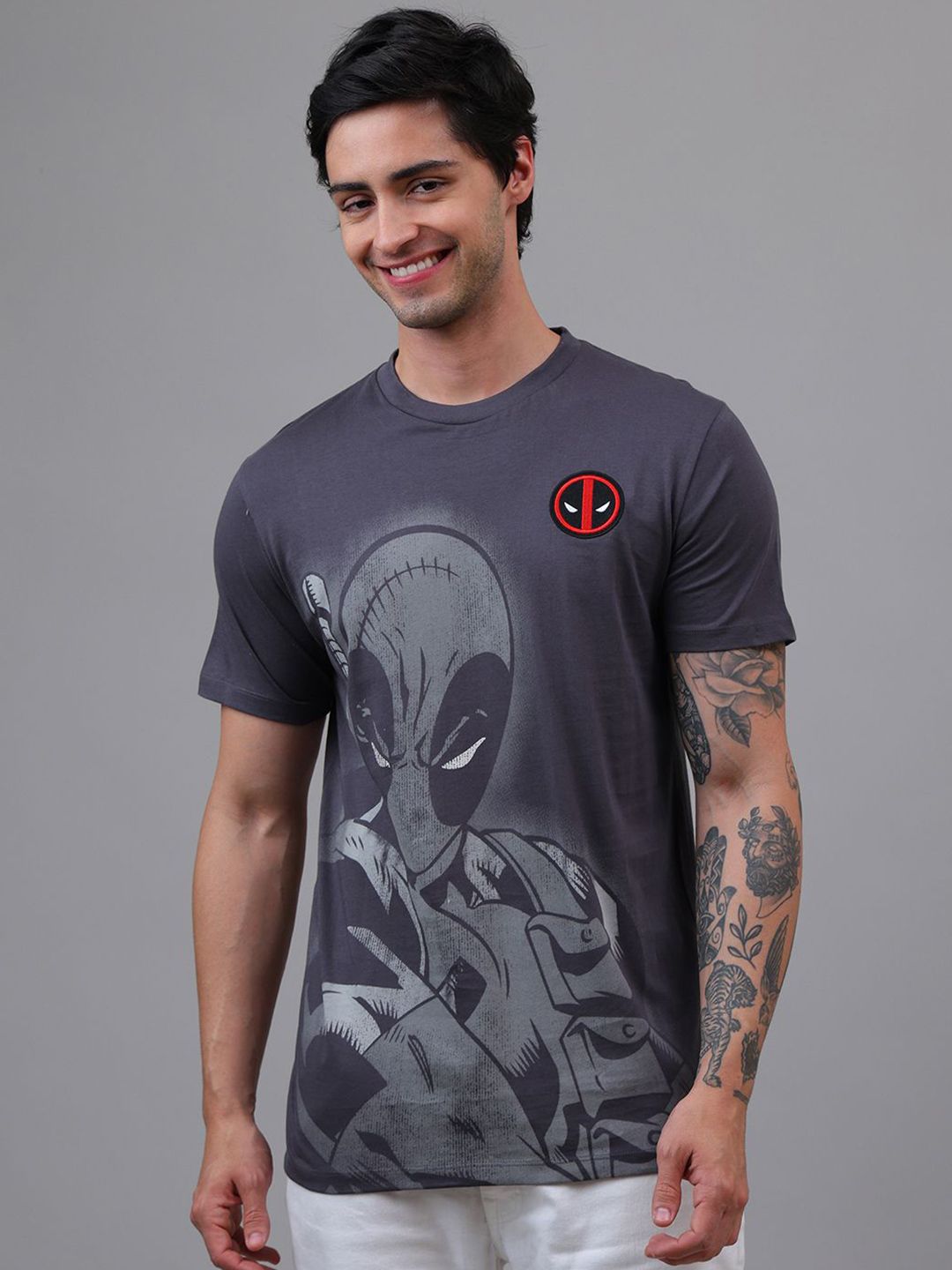 Free Authority Men Deadpool Graphic Printed Round Neck Pure Cotton T-shirt
