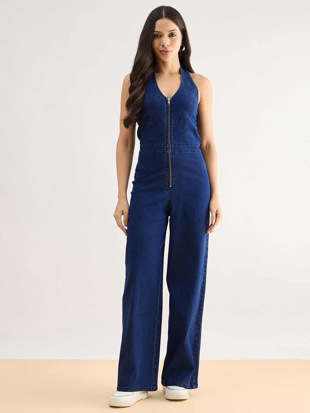 Buy Orchid Blues Women Halter Neck Sleeveless Denim Medium Wash