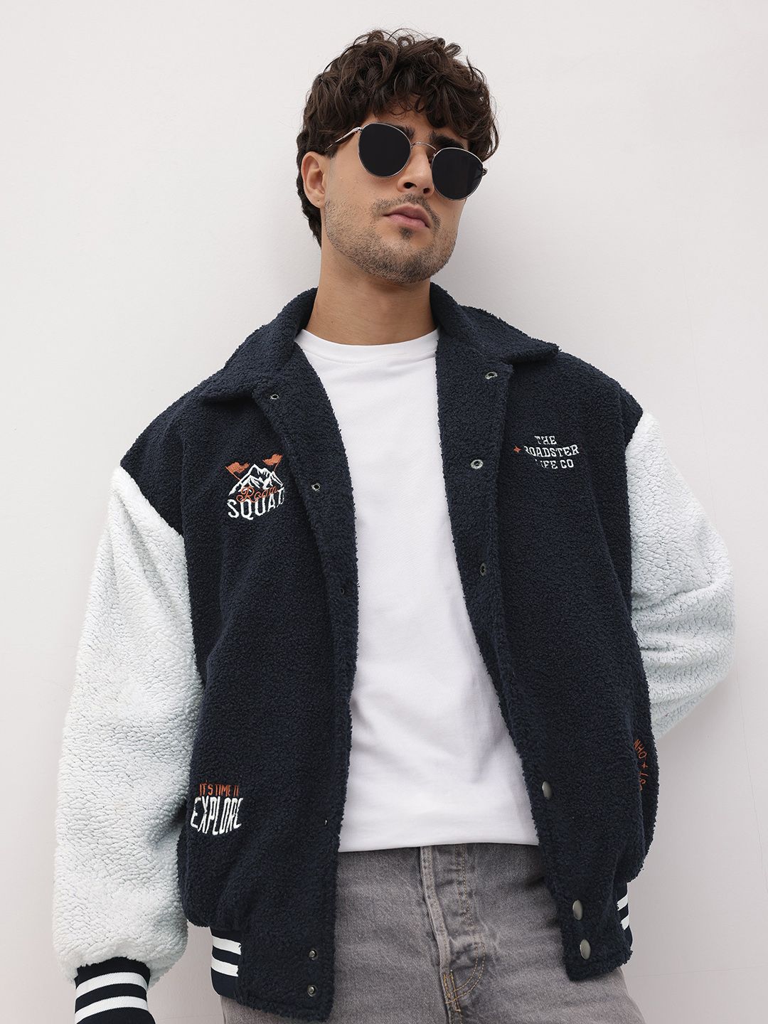 The Roadster Life Co. Typography Applique Spread Collar Bomber Jacket