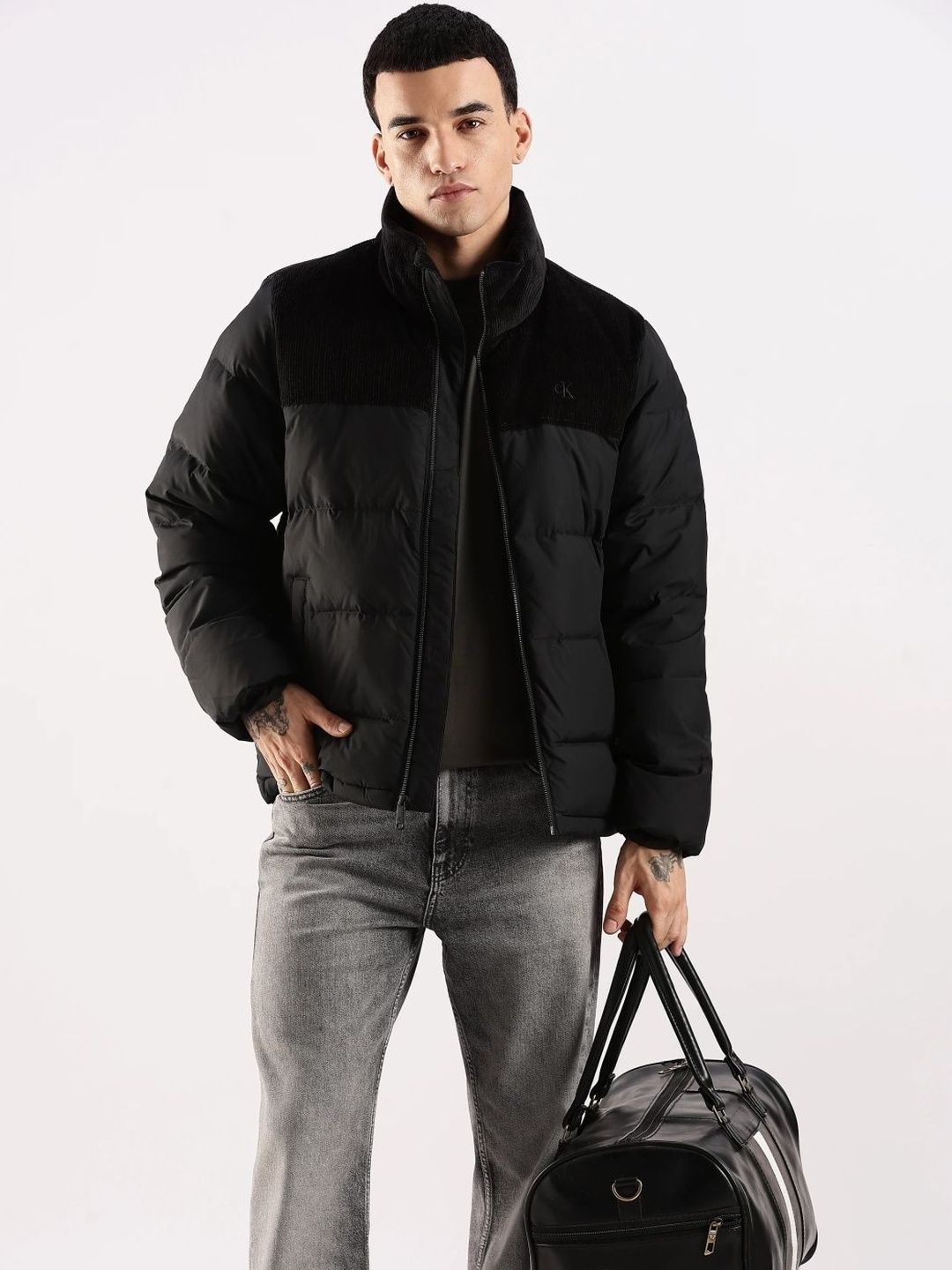 Calvin Klein Jeans Men Stand Collar Solid Padded Jacket