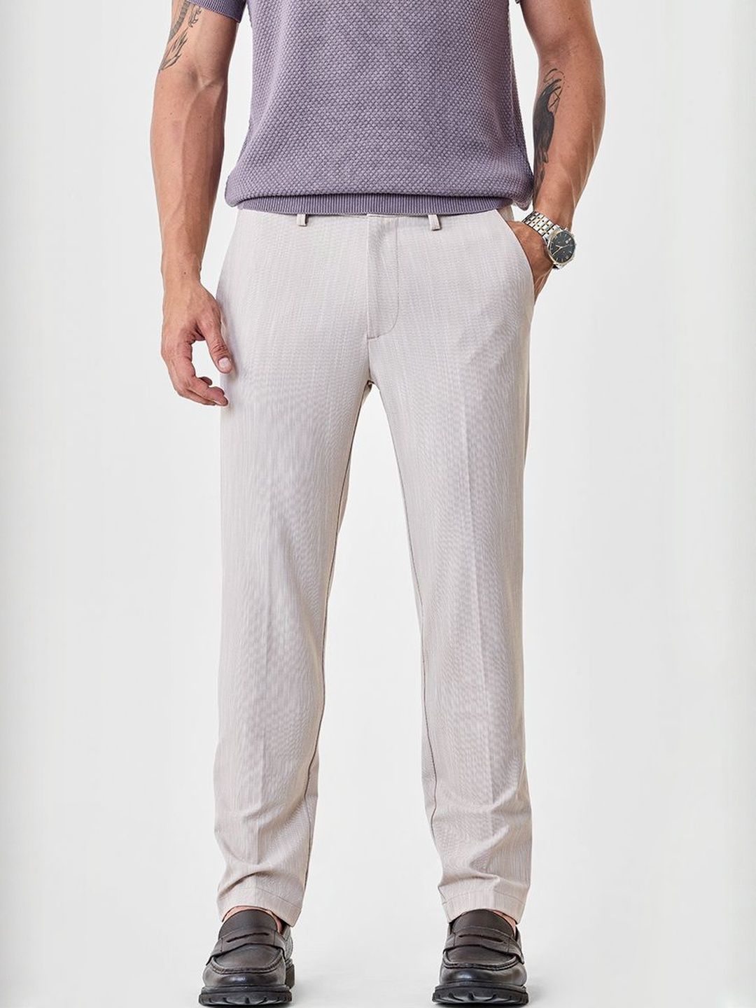 Snitch Men Slim Fit Mid-Rise Formal Trousers