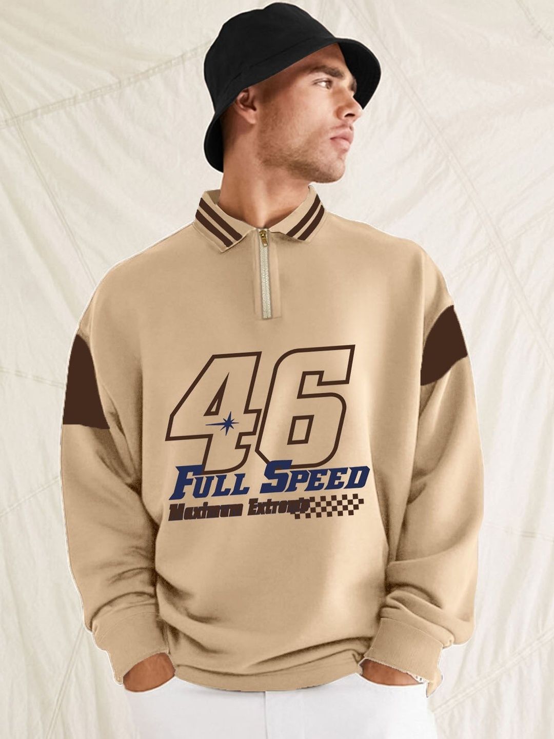JUMPCUTS Men Typography Printed Polo Collar Cotton Oversized T-shirt