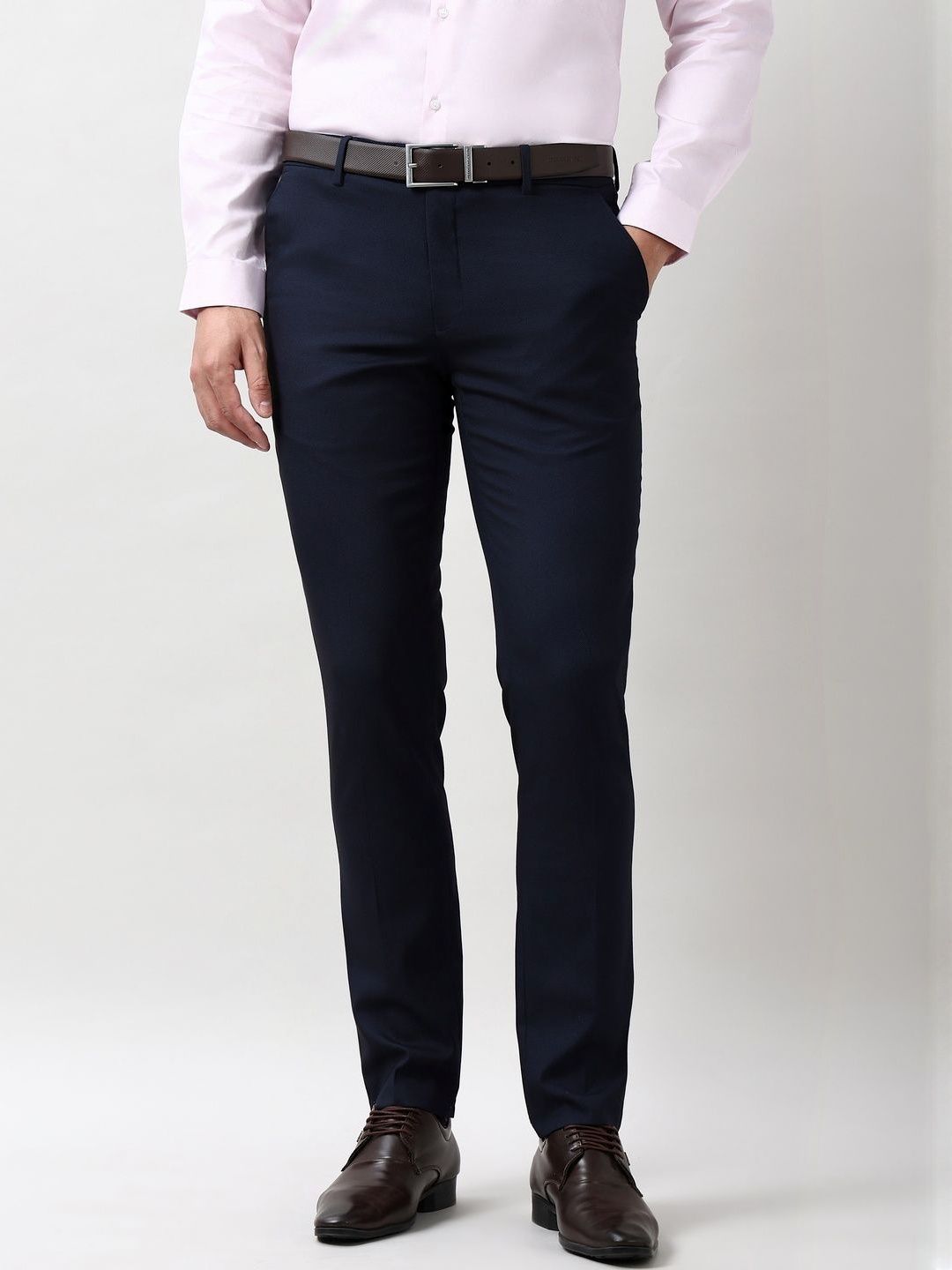 Peter England Elite Men Solid Slim Fit Mid-Rise Formal Trousers
