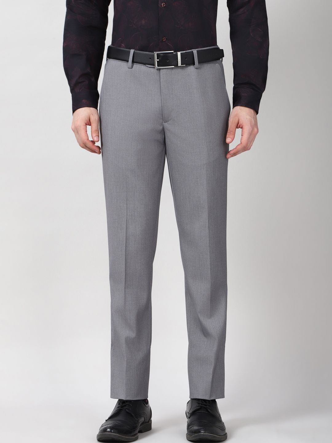 Peter England Elite Men Slim Fit Textured Formal Trousers
