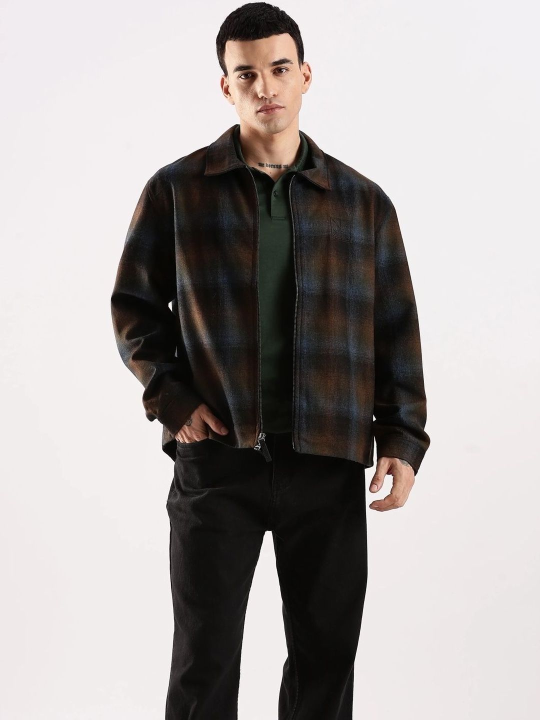 Calvin Klein Jeans Men Spread Collar Checked Tailored Jacket