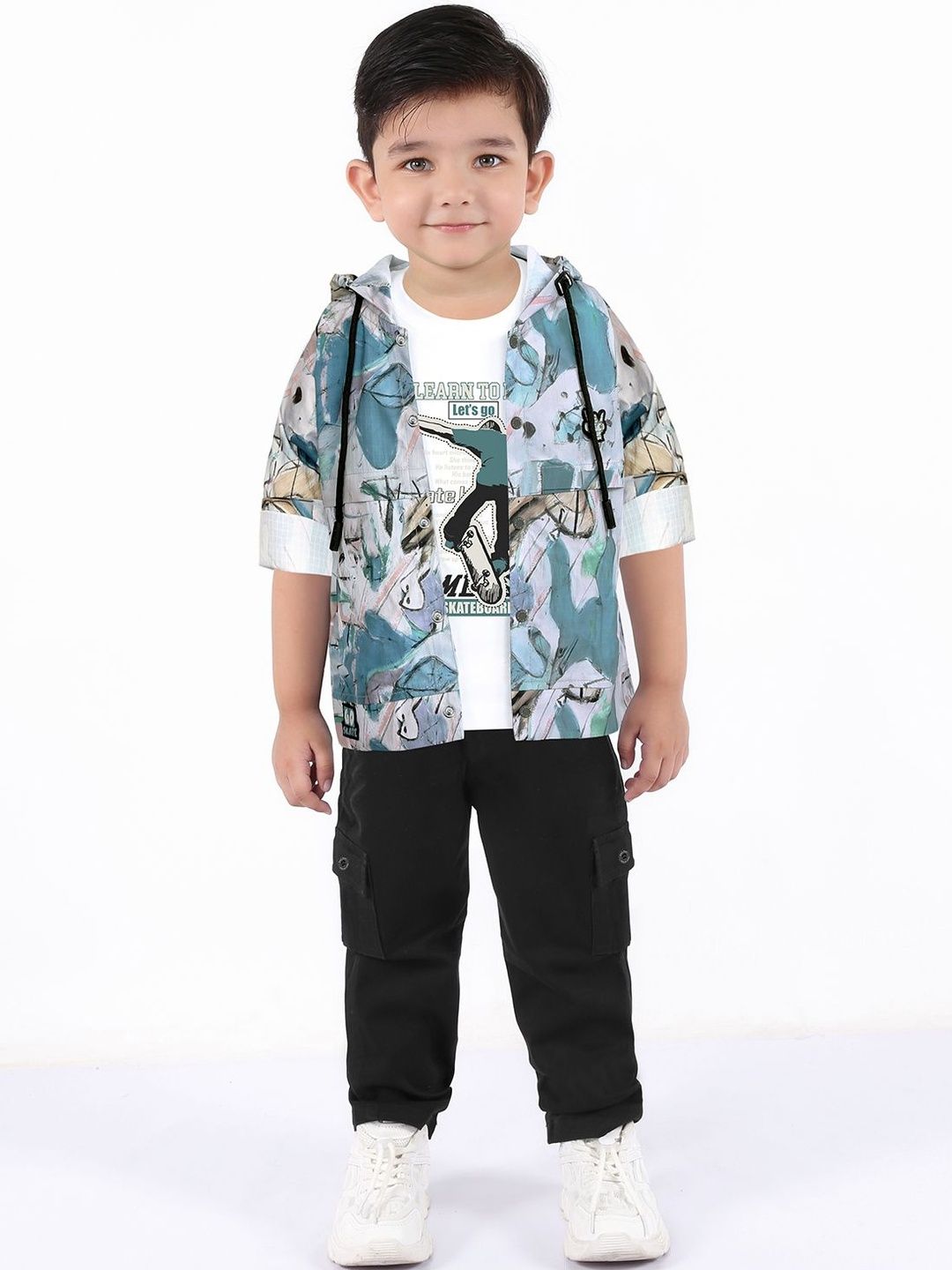 Bad Boys Boys Printed Round Neck Pure Cotton T-Shirt With Jacket & Trouser