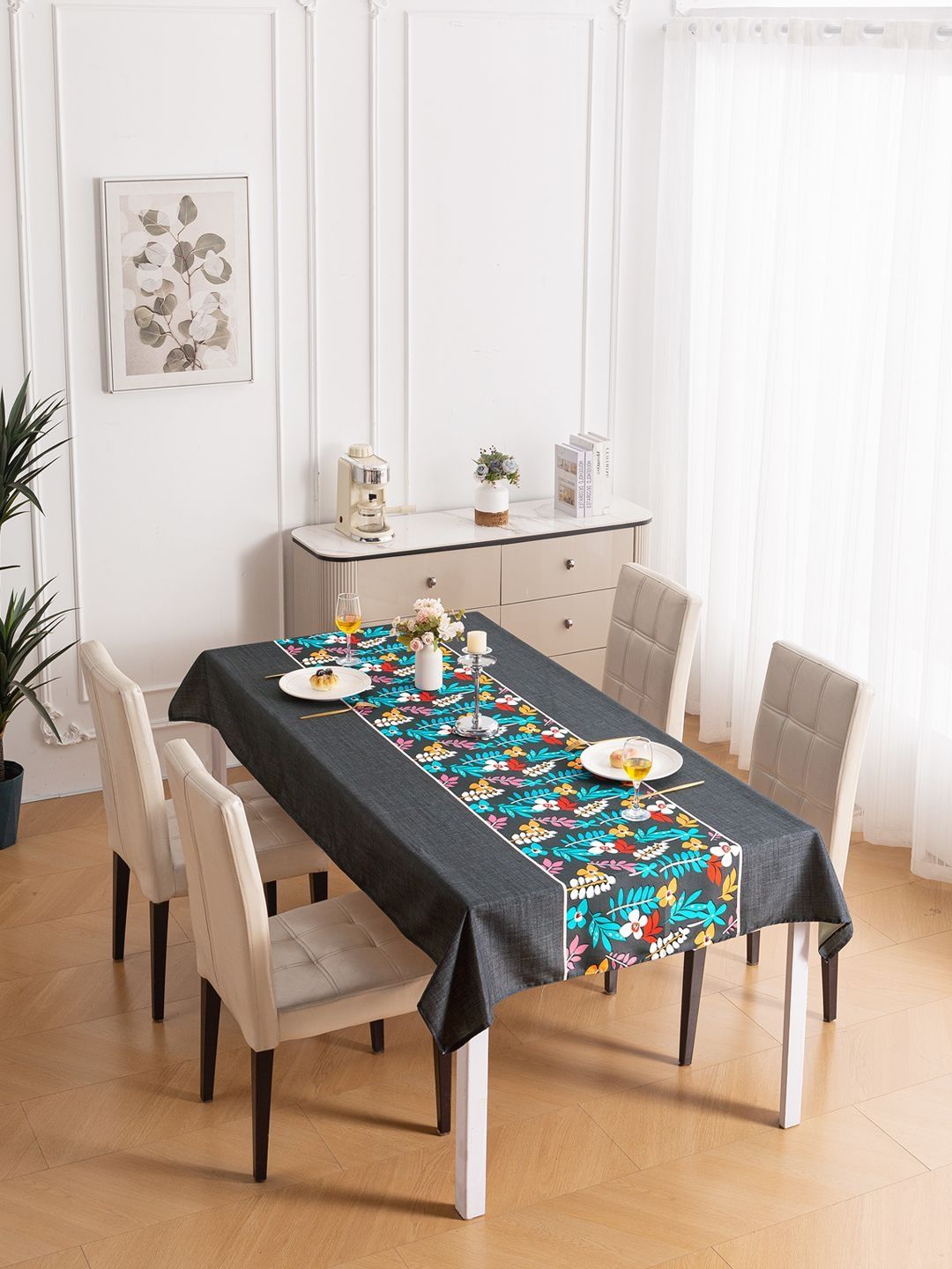 HOKIPO Spring Aura Table Cloth for 4 Seater Dining Table Cover 55x71 inches