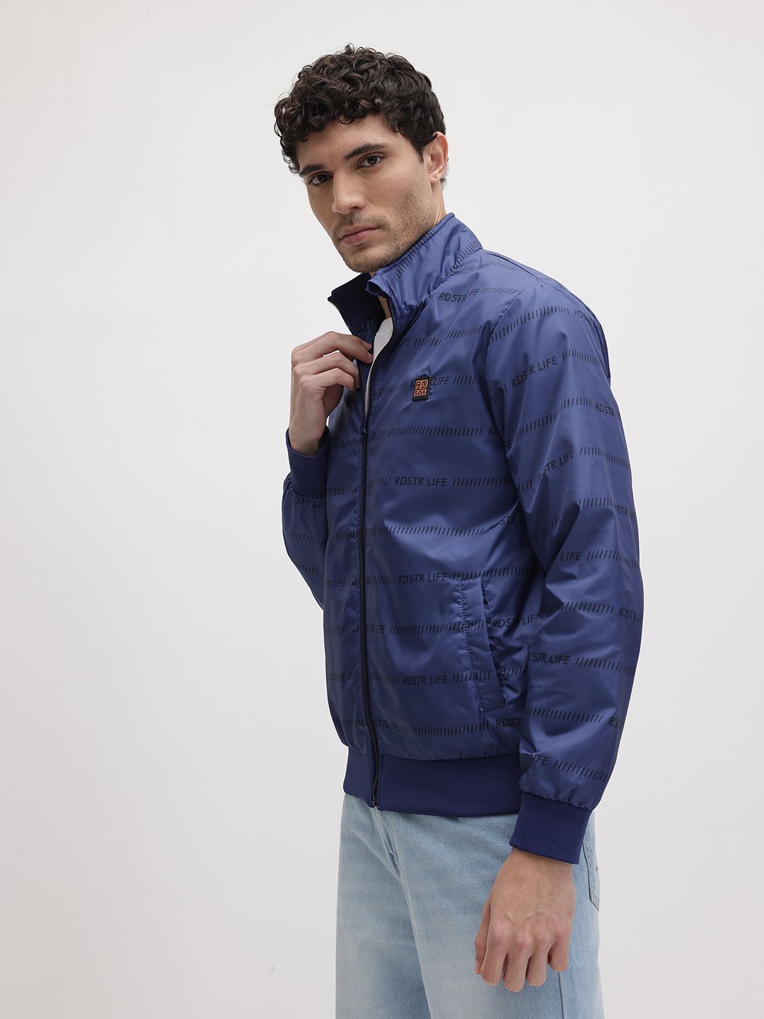 The Roadster Life Co. Typography Printed Mock Collar Bomber Jacket