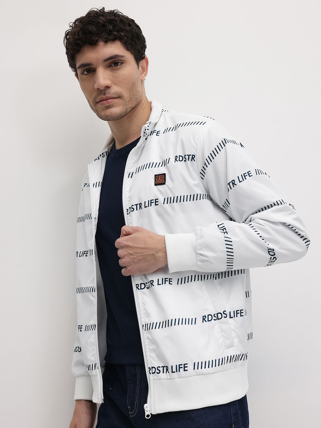 The Roadster Life Co. Typography Printed Mock Collar Bomber Jacket