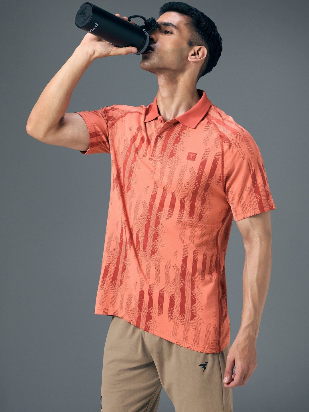 Technosport Abstract Printed Polo Collar Anti Static Slim Fit T-Shirt