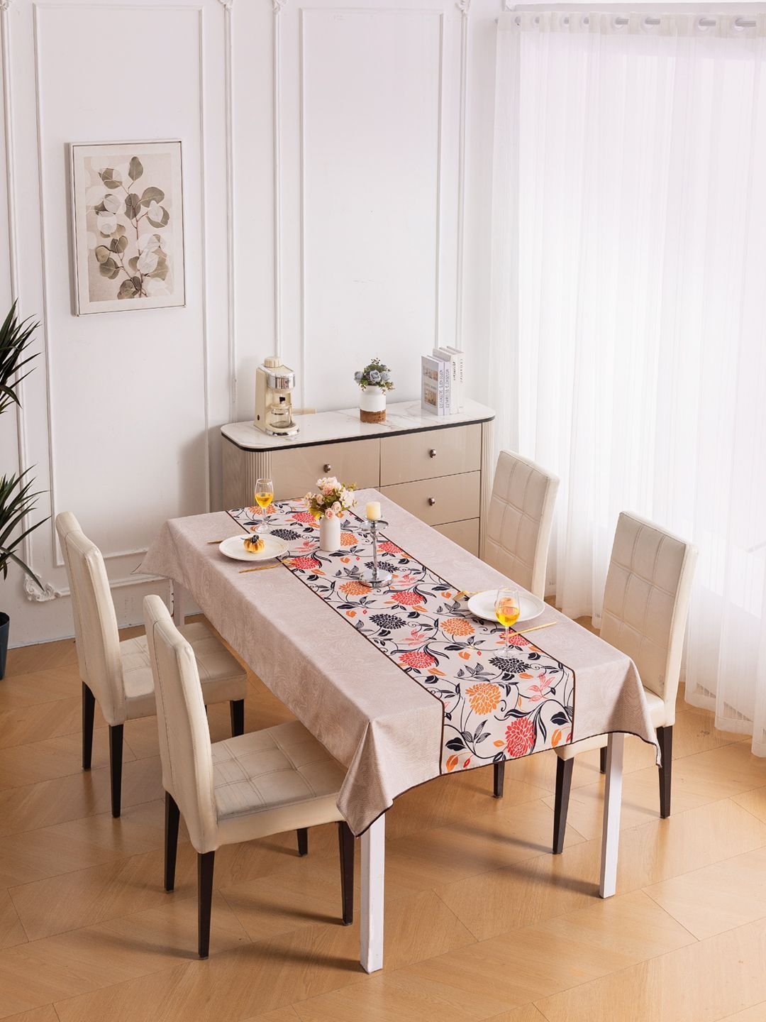 HOKIPO Rose Meadow Table Cloth for 4 Seater Dining Table Cover 55x71 inches