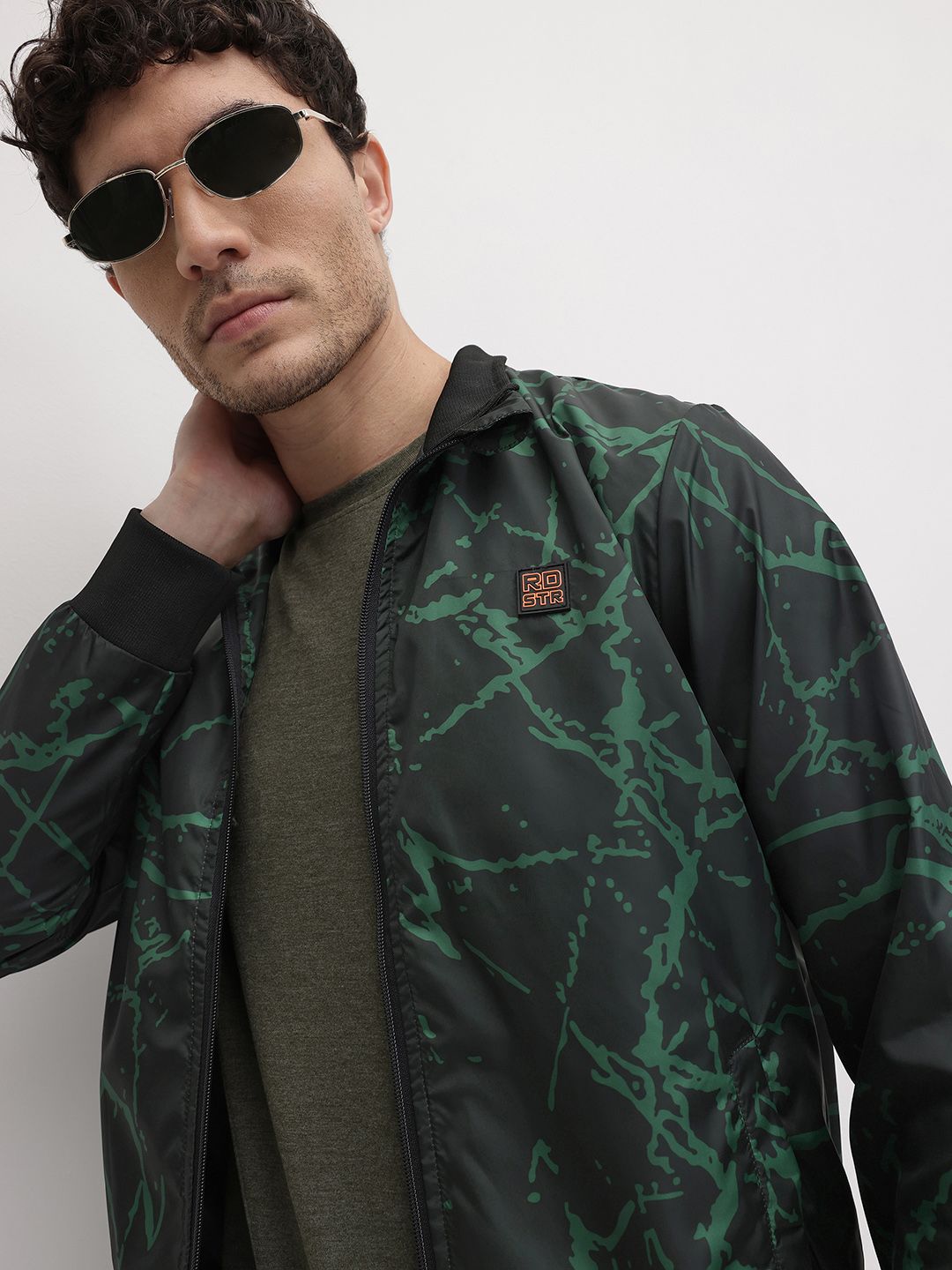 The Roadster Life Co. Abstract Printed Mock Collar Bomber Jacket