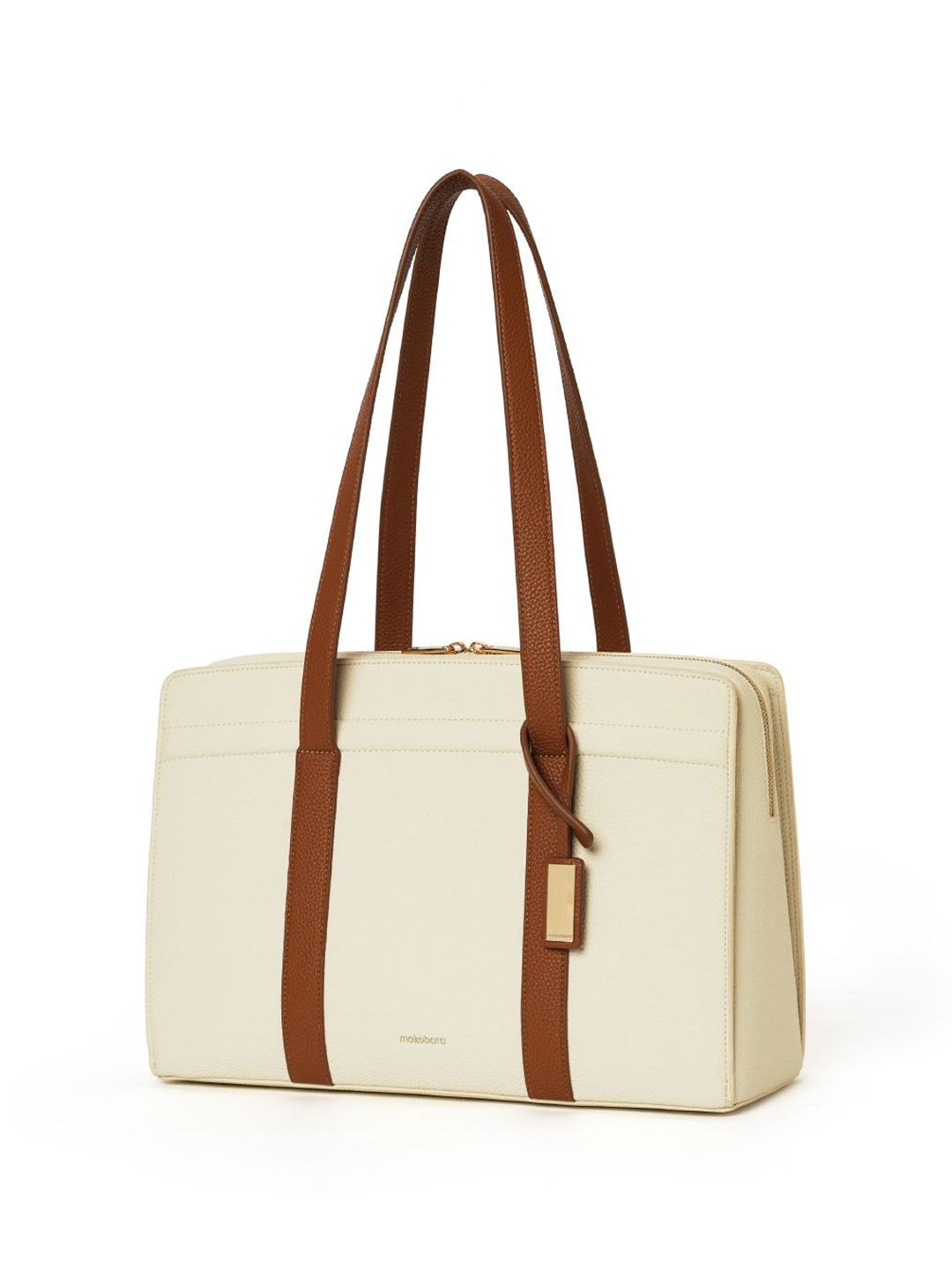 Structured Tote Bag MOKOBARA Women The Celeste Tote Vegan Leather Casual Office Medium Beige