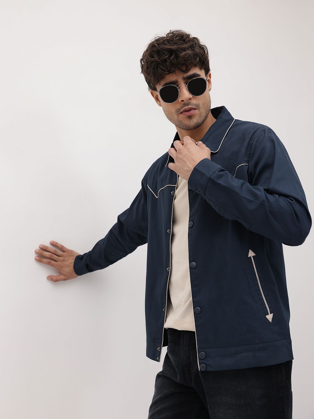 The Roadster Life Co. Spread Collar Pure Cotton Tailored Jacket with Contrast Piping