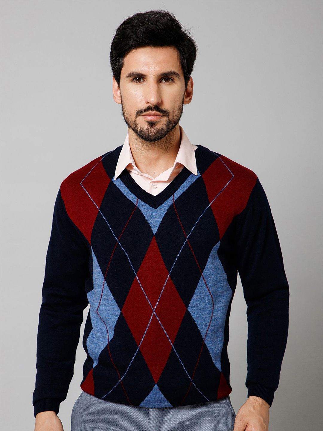 Cantabil Men Argyle Colourblocked Pullover