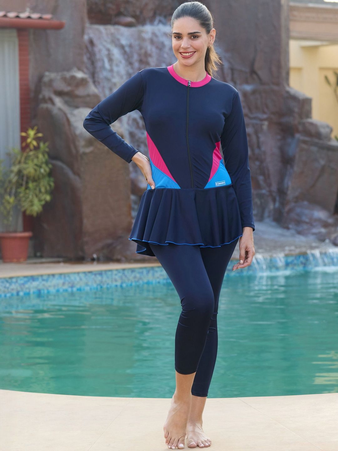 ROVARS Women Colourblocked Round Neck Legsuit