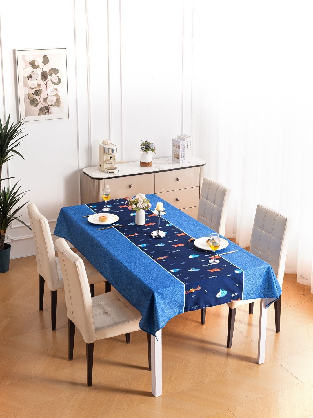 HOKIPO Coral Dream Table Cloth for 4 Seater Dining Table Cover 55x71 inches