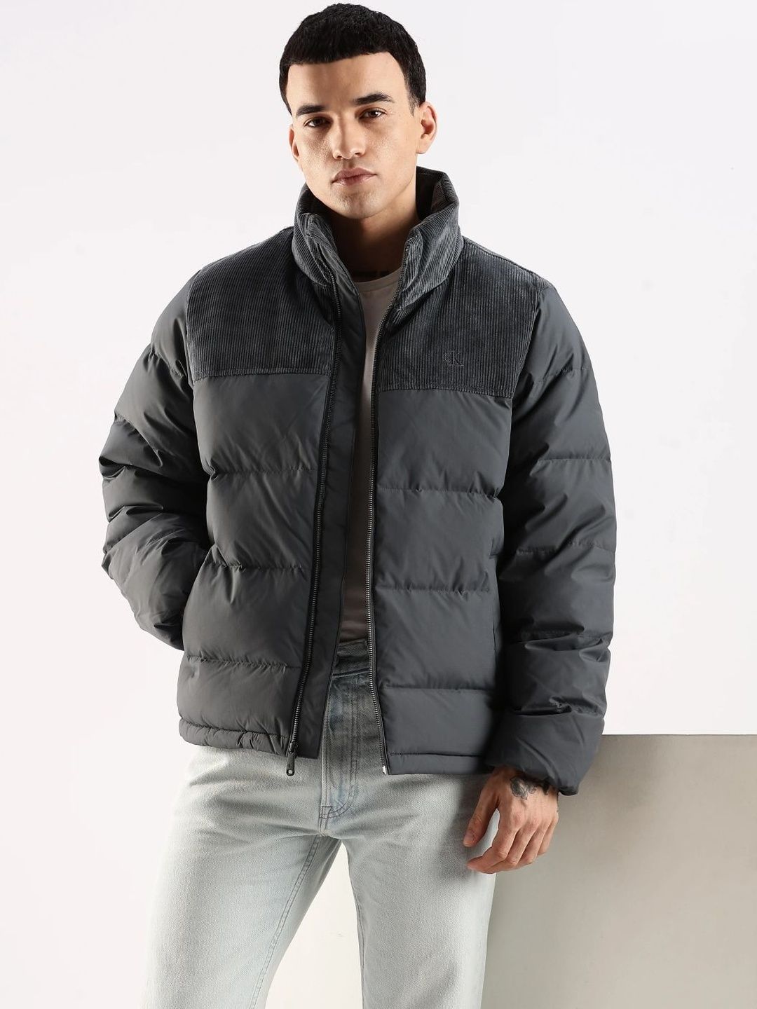 Calvin Klein Jeans Men Stand Collar Solid Padded Jacket