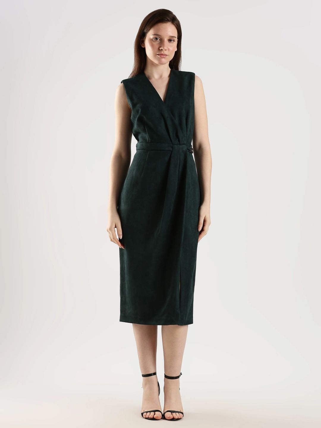 Calvin Klein Jeans Women V-Neck Sleeveless Wrap Midi Dress
