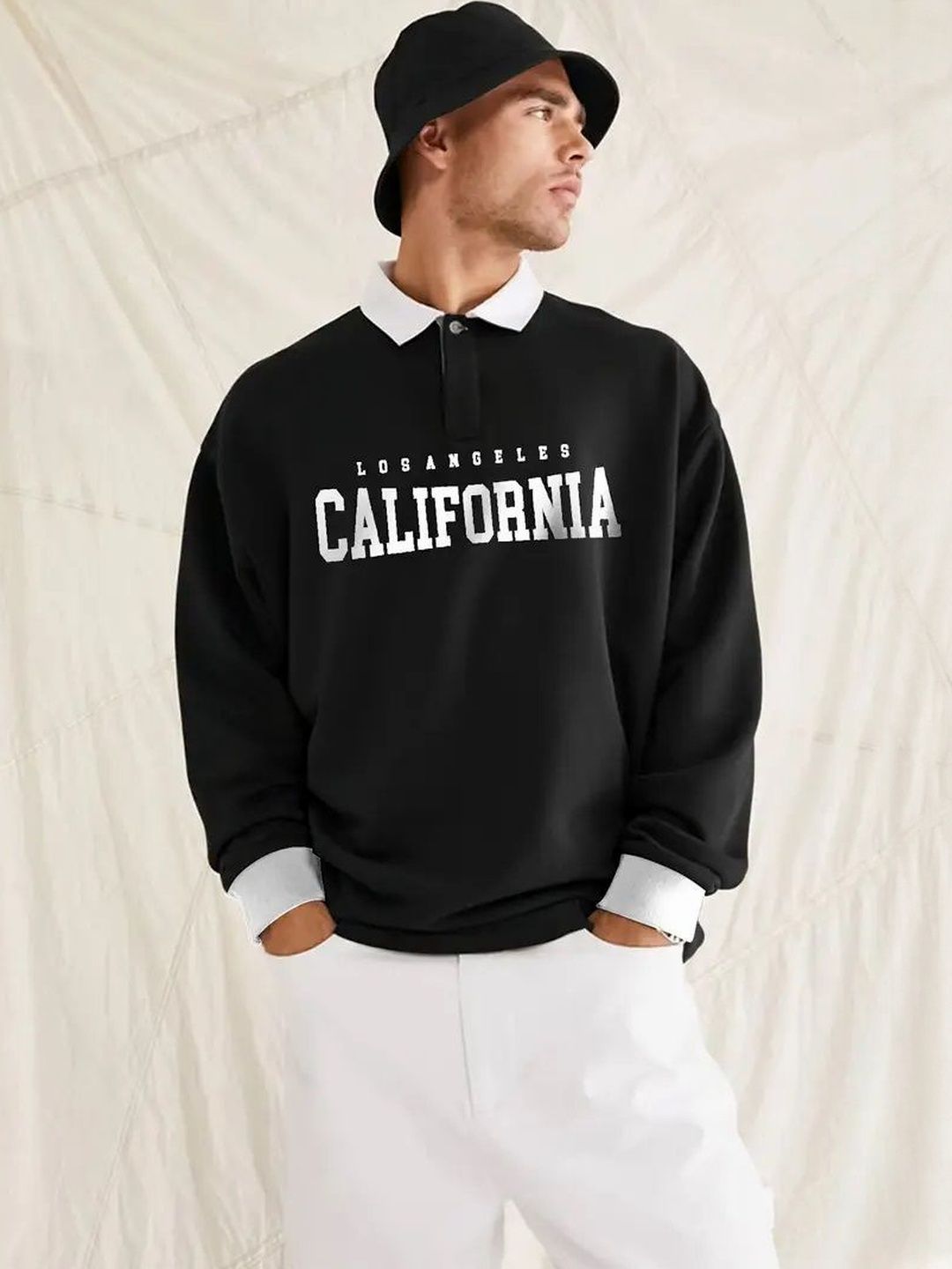 JUMPCUTS Typography Printed Polo Collar Cotton Relaxed Fit T-shirt