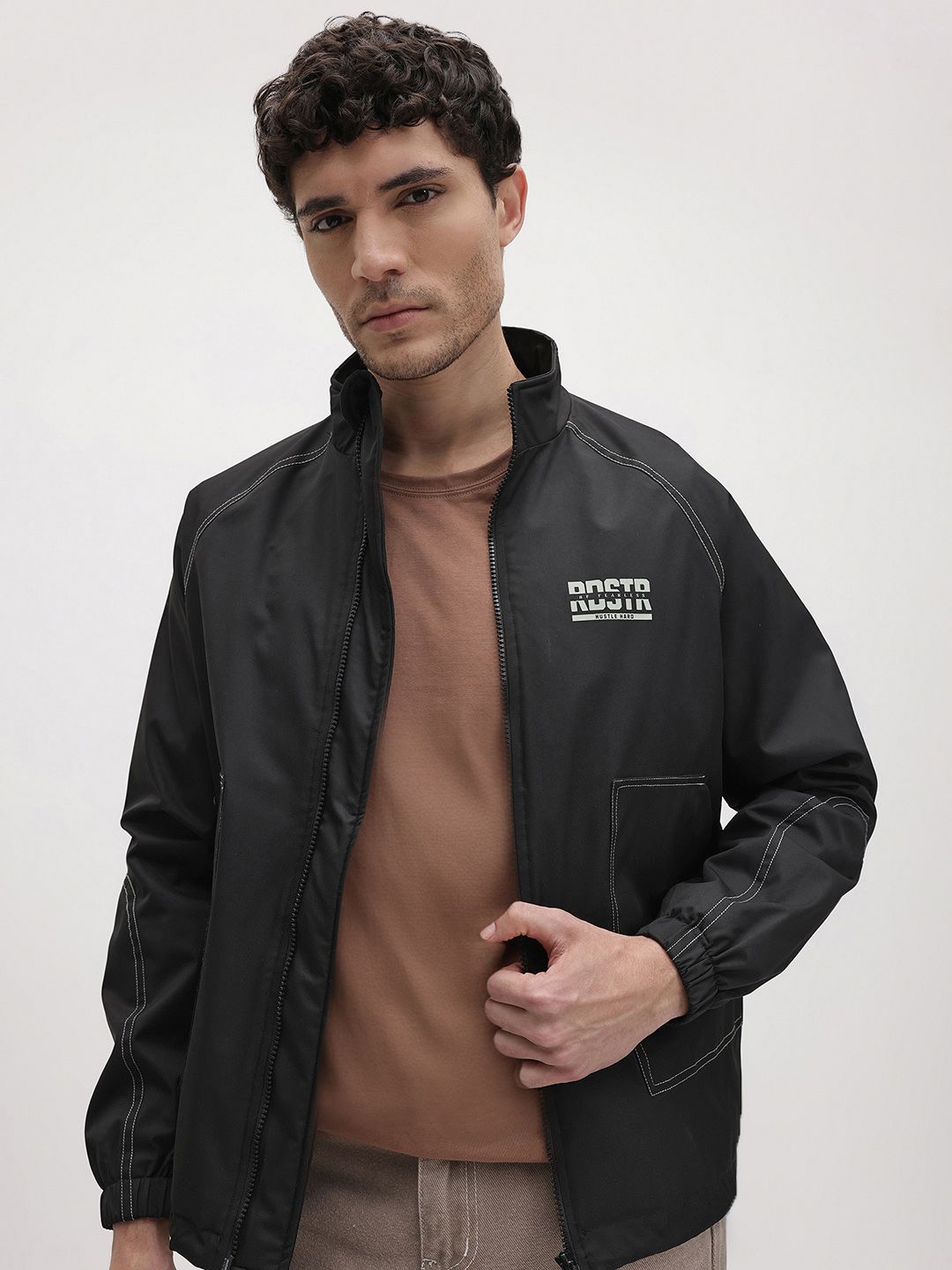 The Roadster Life Co. Brand Logo Detail Contrast Stitch Mock Collar Tailored Jacket