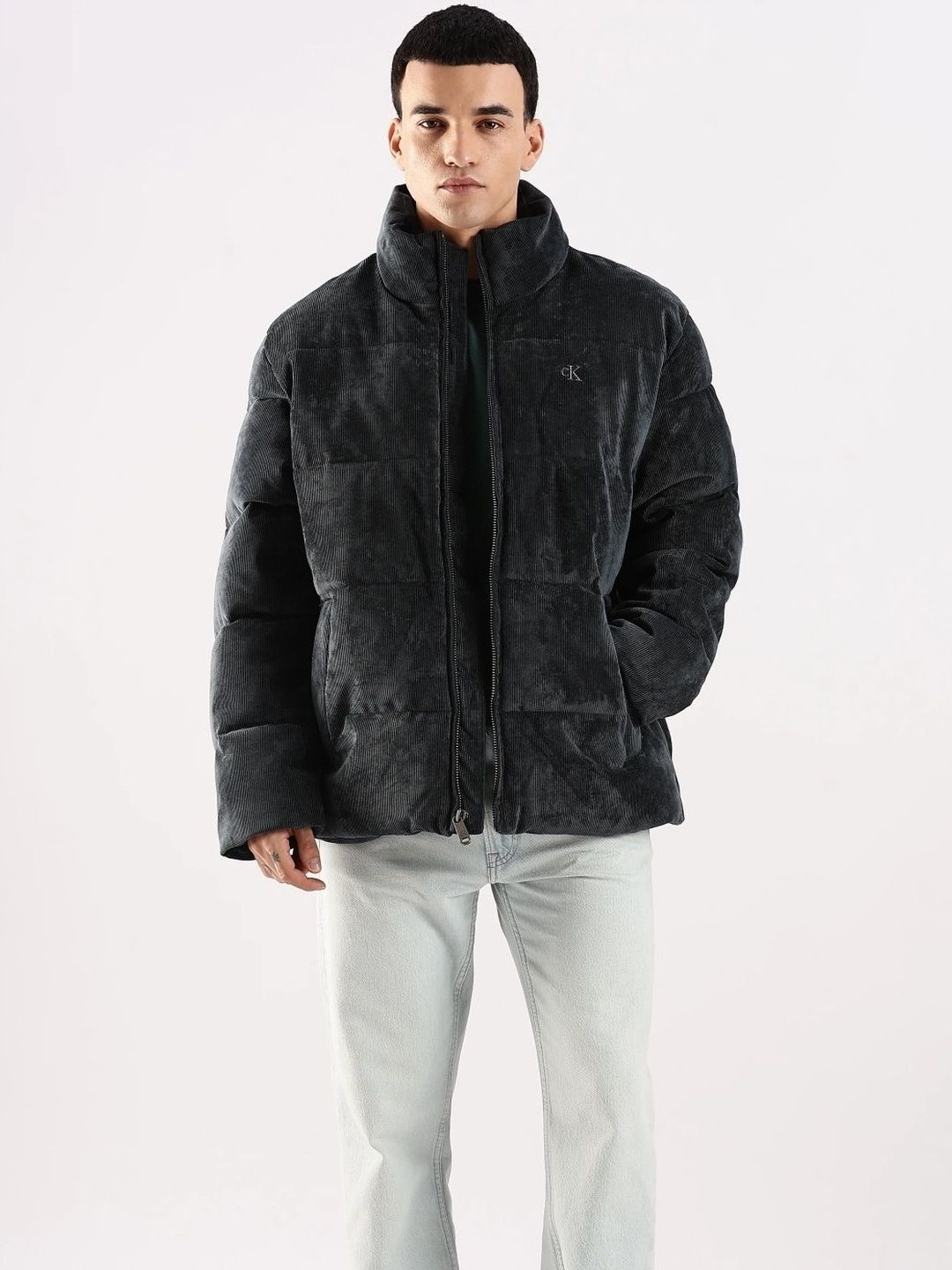 Calvin Klein Jeans Men Stand Collar Solid Padded Jacket