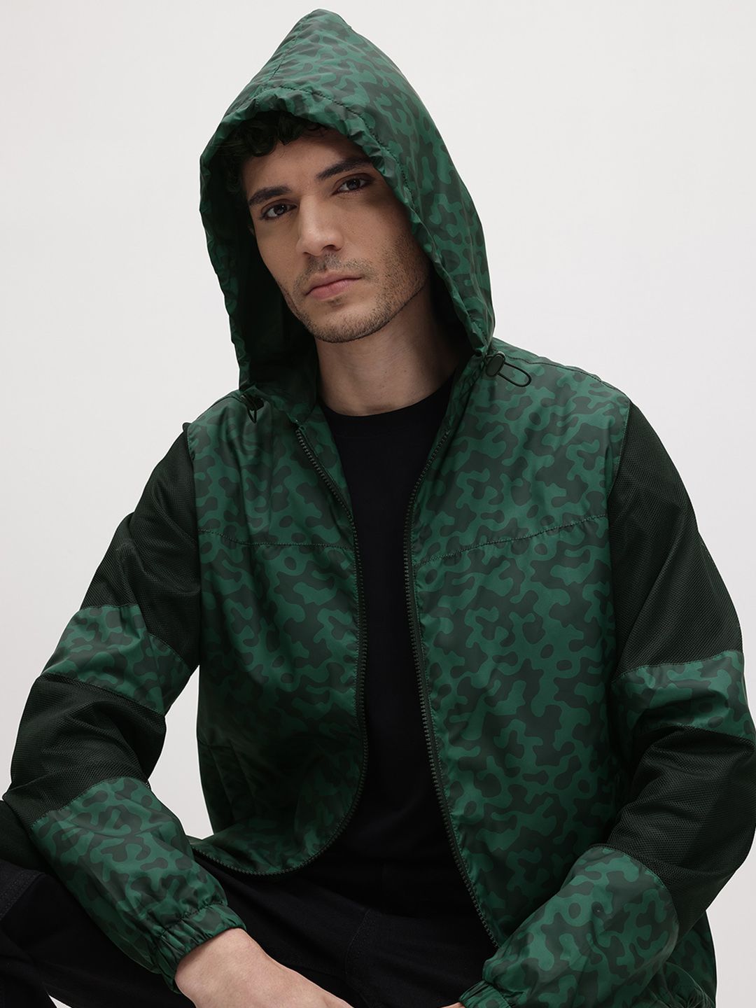 The Roadster Life Co. Abstract Printed Hooded Tailored Jacket with Mesh Inserts