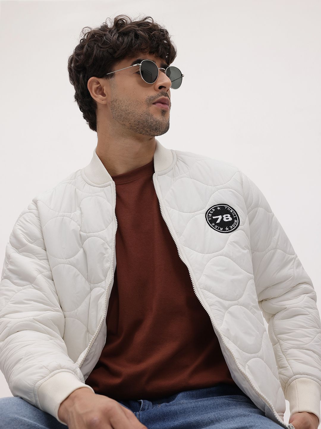 The Roadster Life Co. Patchwork Detail Stand Collar Bomber-Style Quilted Jacket