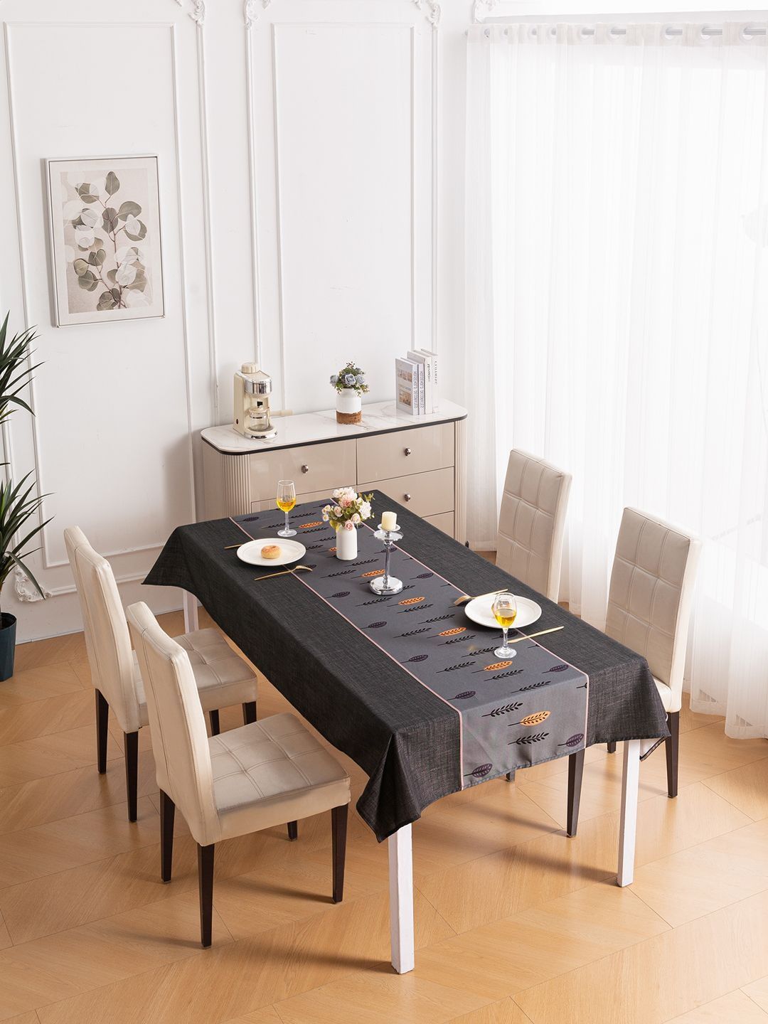 HOKIPO Twilight Fern Table Cloth for 4 Seater Dining Table Cover 55x71 inches
