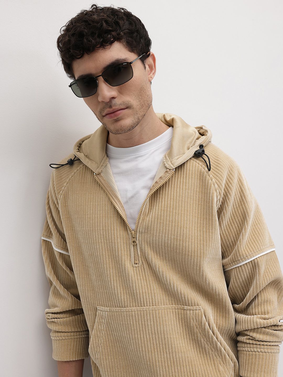 The Roadster Life Co. Ribbed Hooded Half-Zipper Corduroy Tailored Jacket