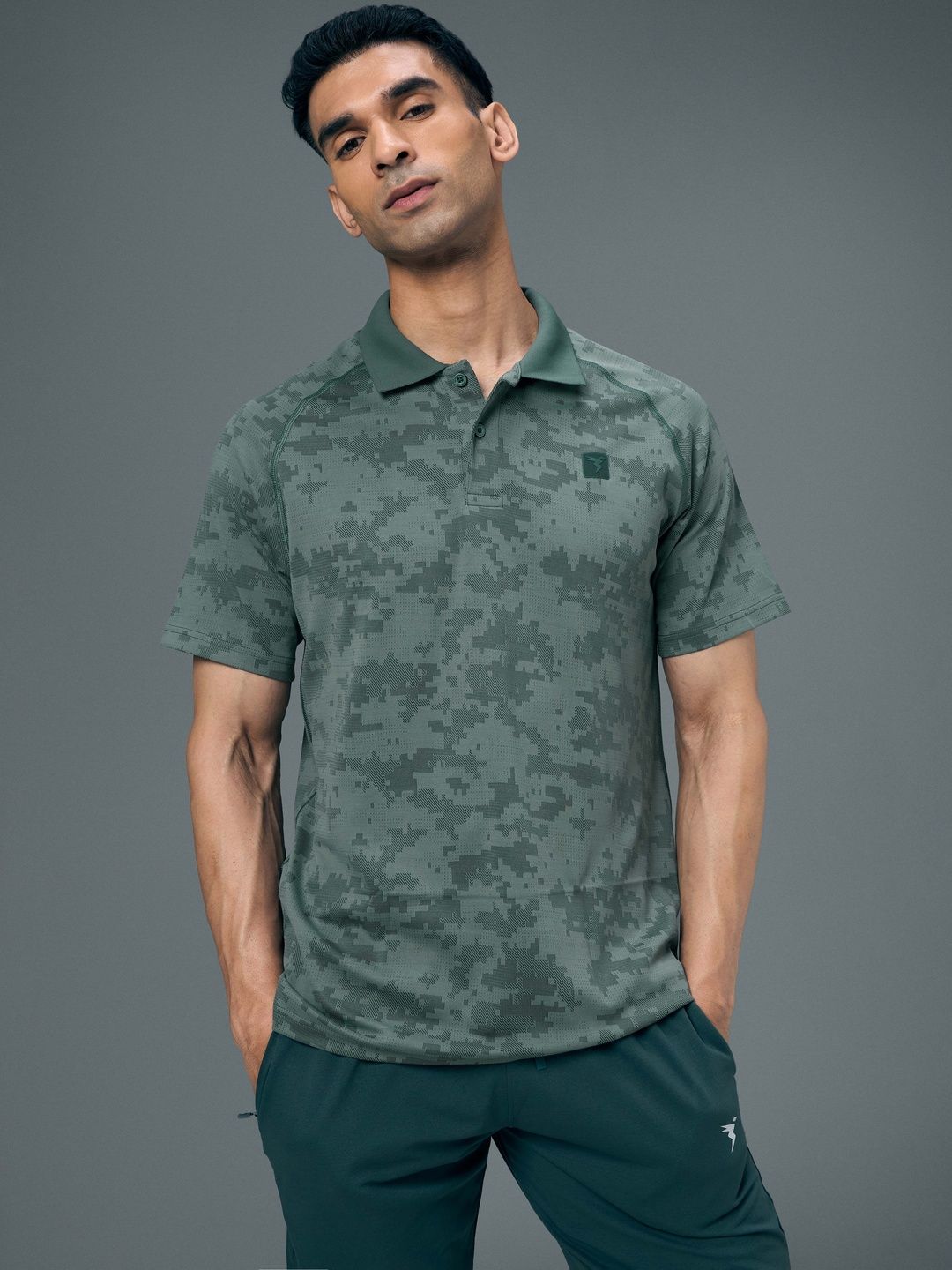 Technosport Men Printed Polo Collar Anti Static Slim Fit T-shirt