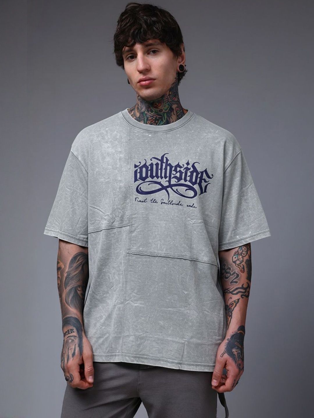 MADSTO Oversized Typography Printed Round Neck Cotton T-Shirt