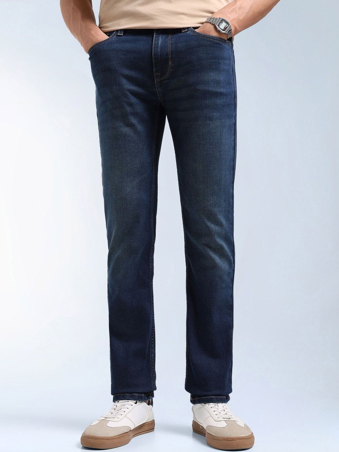 Flying Machine Men Straight Fit Mid-Rise Light Fade Stretchable Jeans