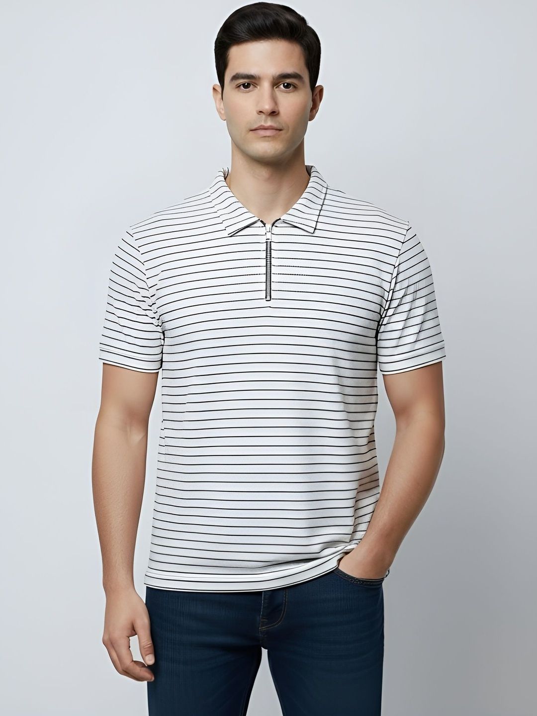 PTVIZE Men Striped Polo Collar T-shirt