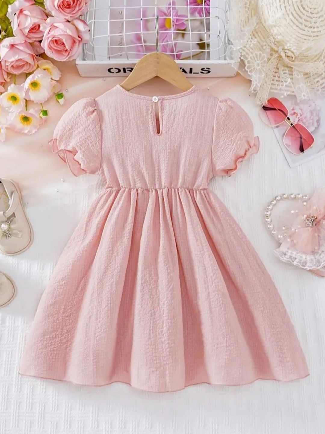 Buy YK Girls Self Design Puff Sleeves Fit & Flare A-Line Dress - Dresses  for Girls 37493655