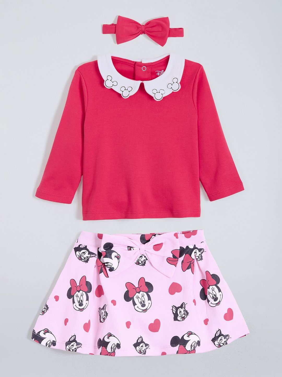 Hopscotch Girls Round Neck Long Sleeves Cotton T-shirt With Skirt
