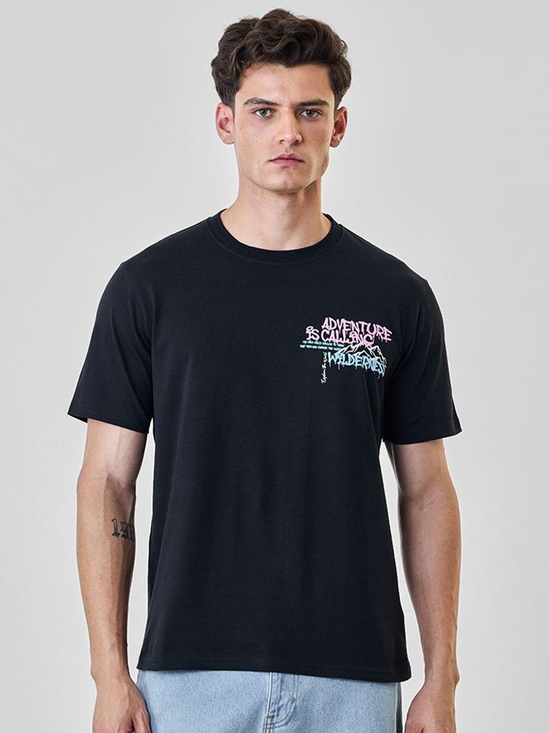 Snitch Men Printed Drop-Shoulder Sleeves T-shirt