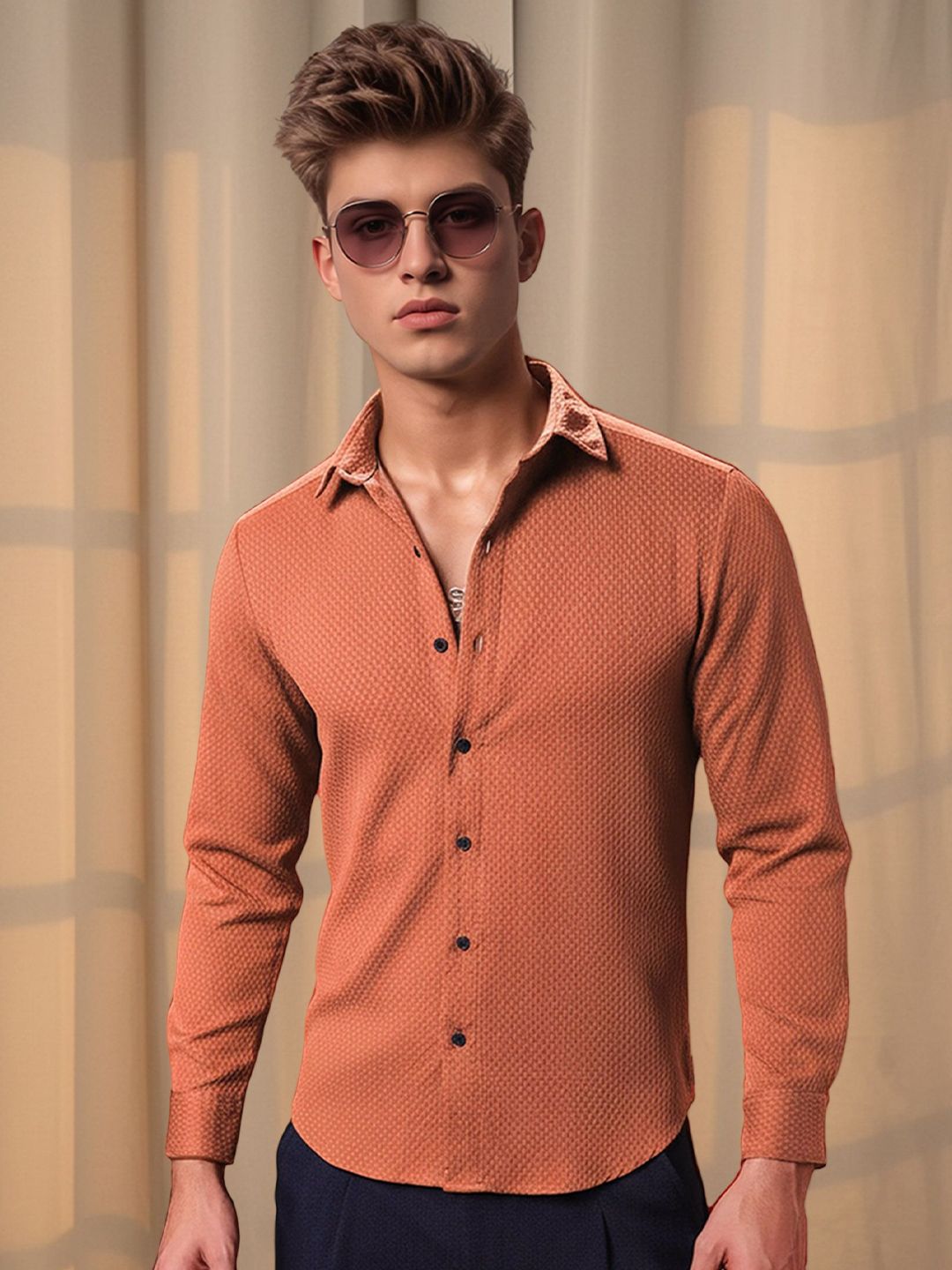 Metronaut Textured Spread Collar Casual Shirt