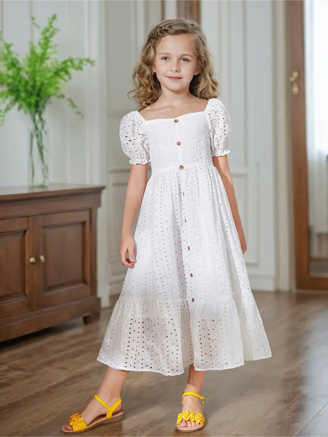 yk girls self design a-line dress product info and reviews YK Girls Cotton Self Design Dress – Myntra International main image 0