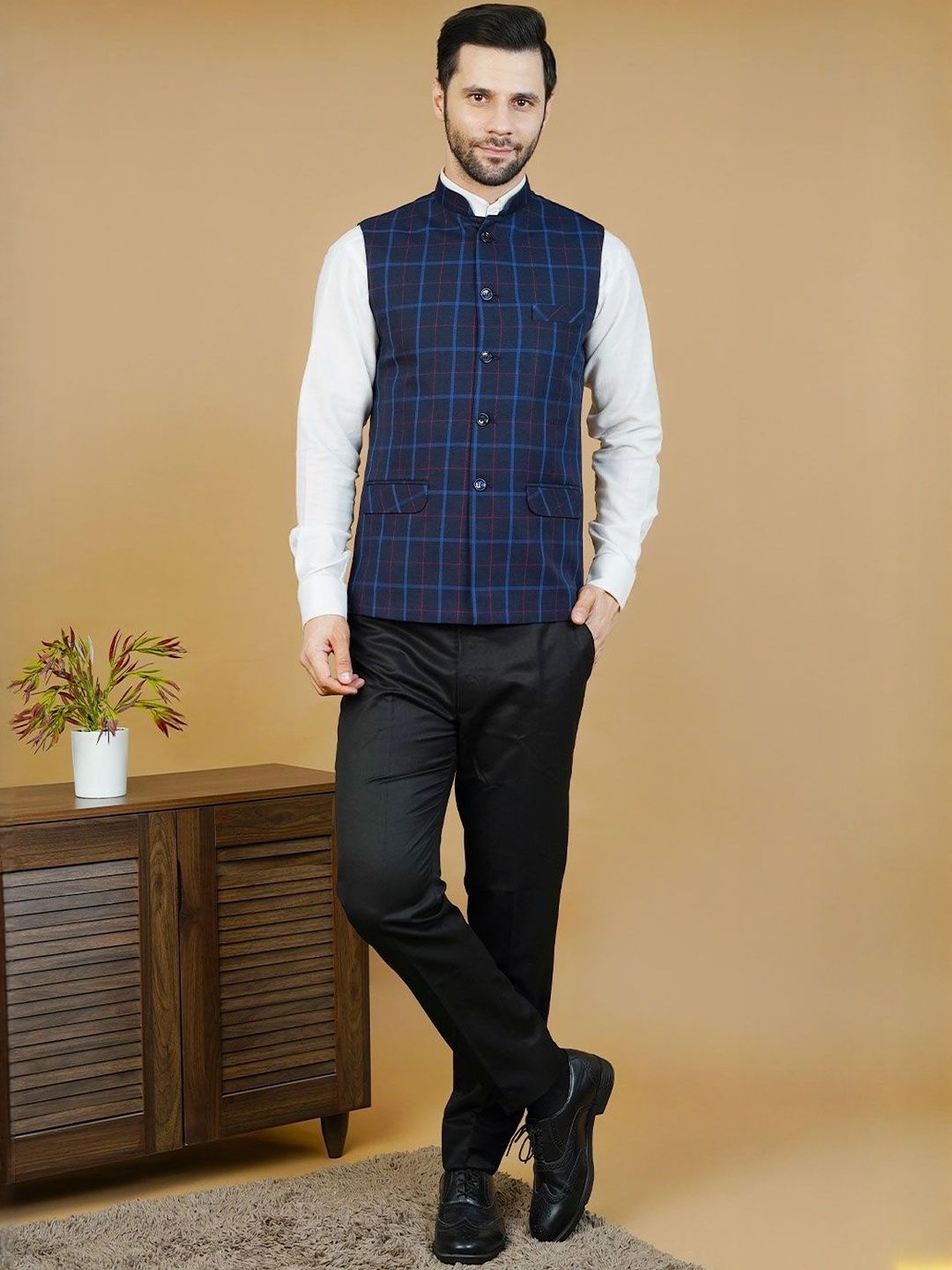 Wintage Checked Sleeveless Nehru Jackets