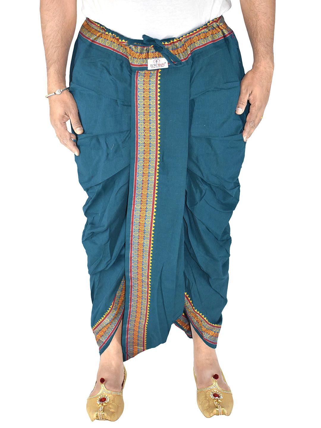 TUNI MANI Men Woven Design Border Cotton Dhoti