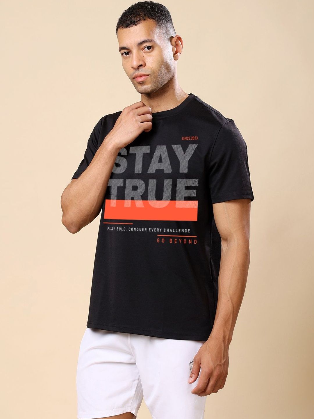 THEFITTHEORY Men Typography Printed Dri-FIT T-shirt