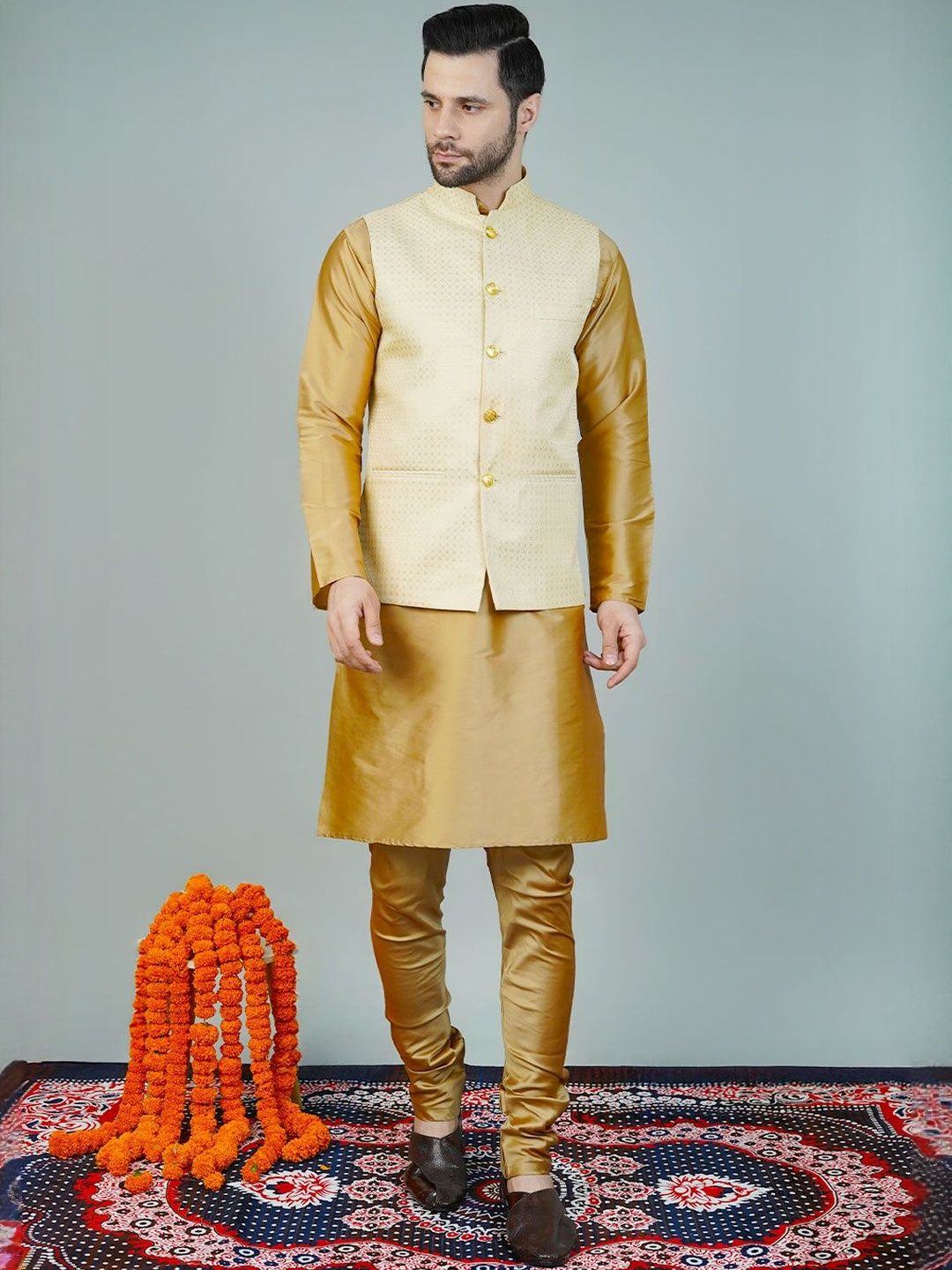 Wintage Woven-Design Sleeveless Nehru Jackets